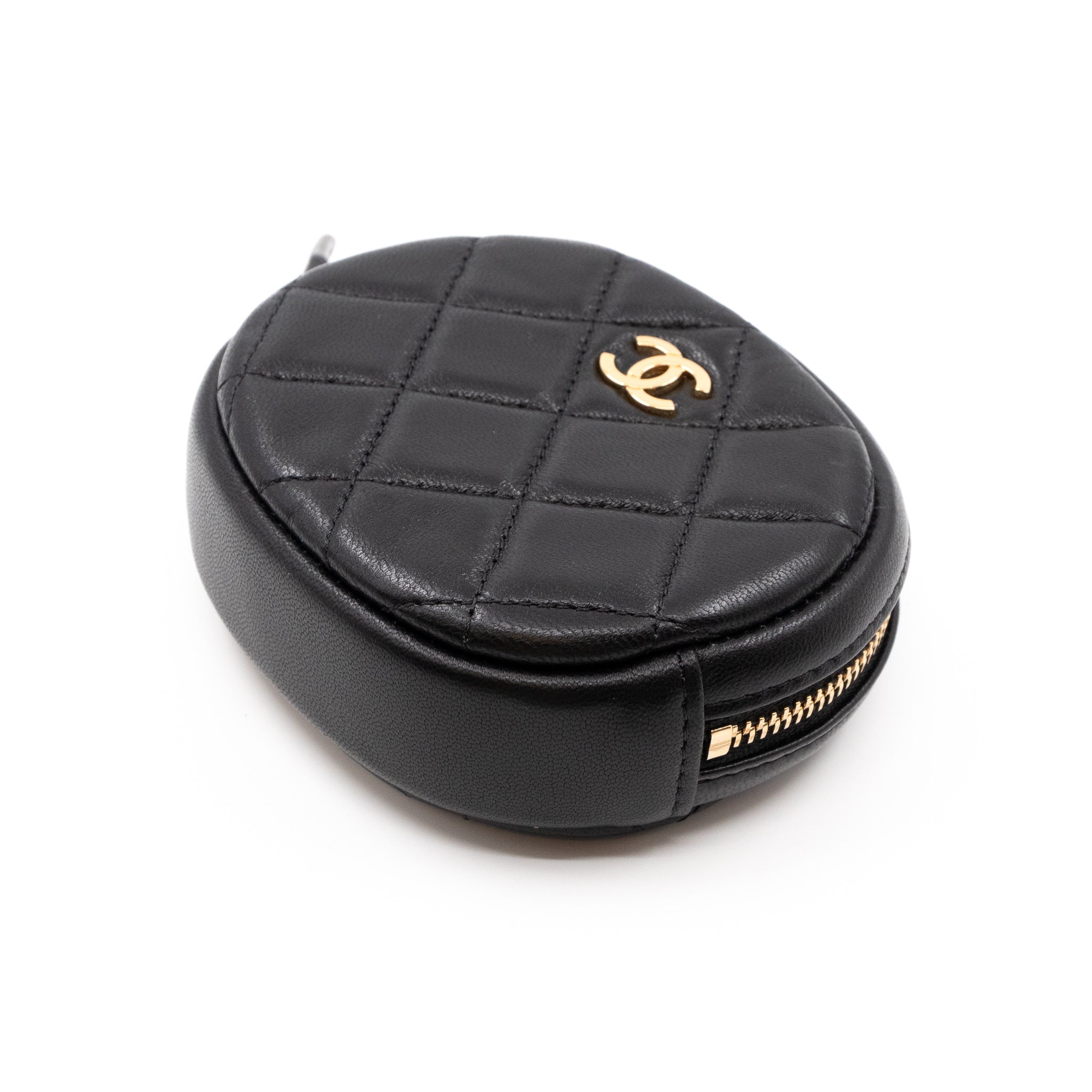 Zip Around Round Coin Purse Black Leather