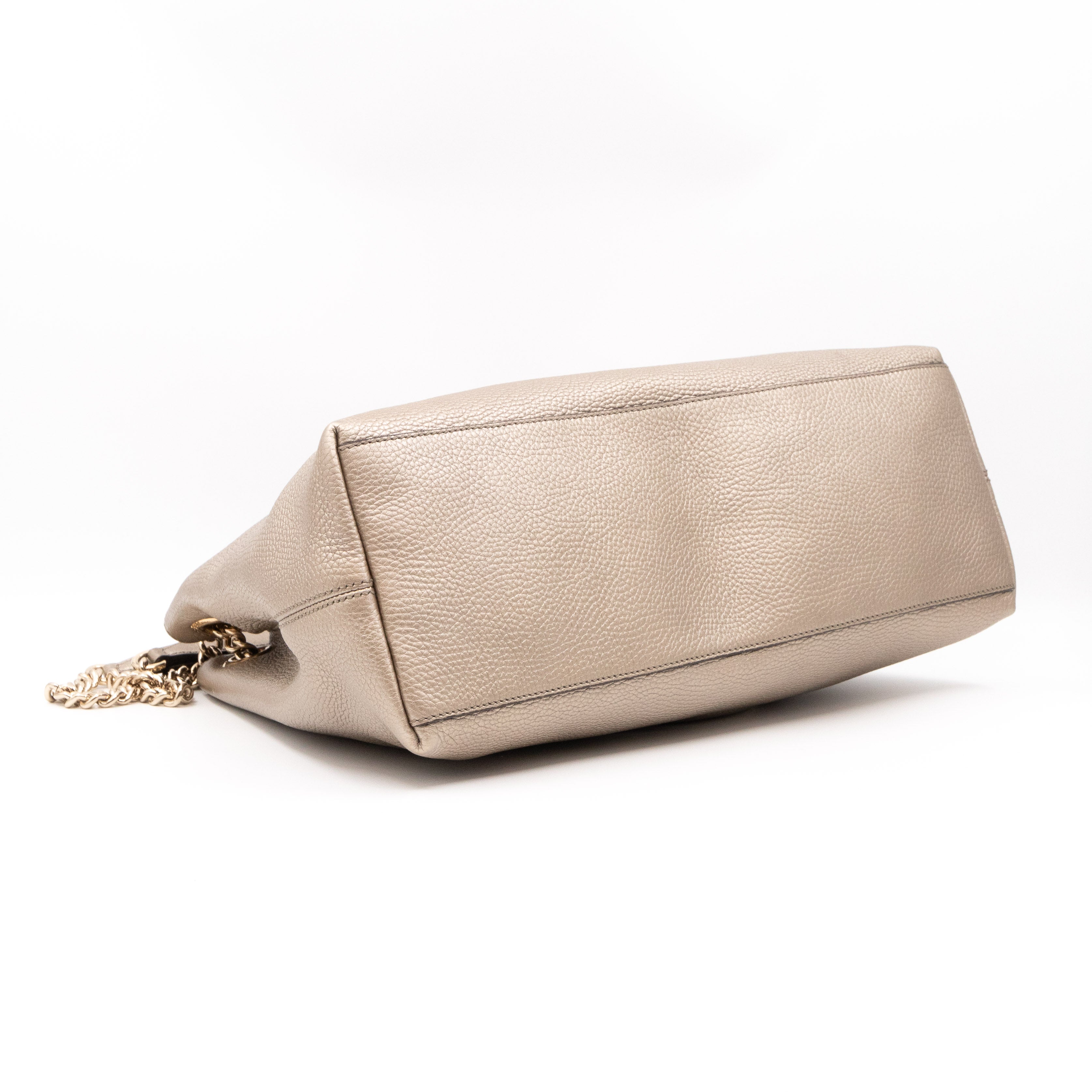 Soho Tassel Chain Tote Metallic Champagne Leather