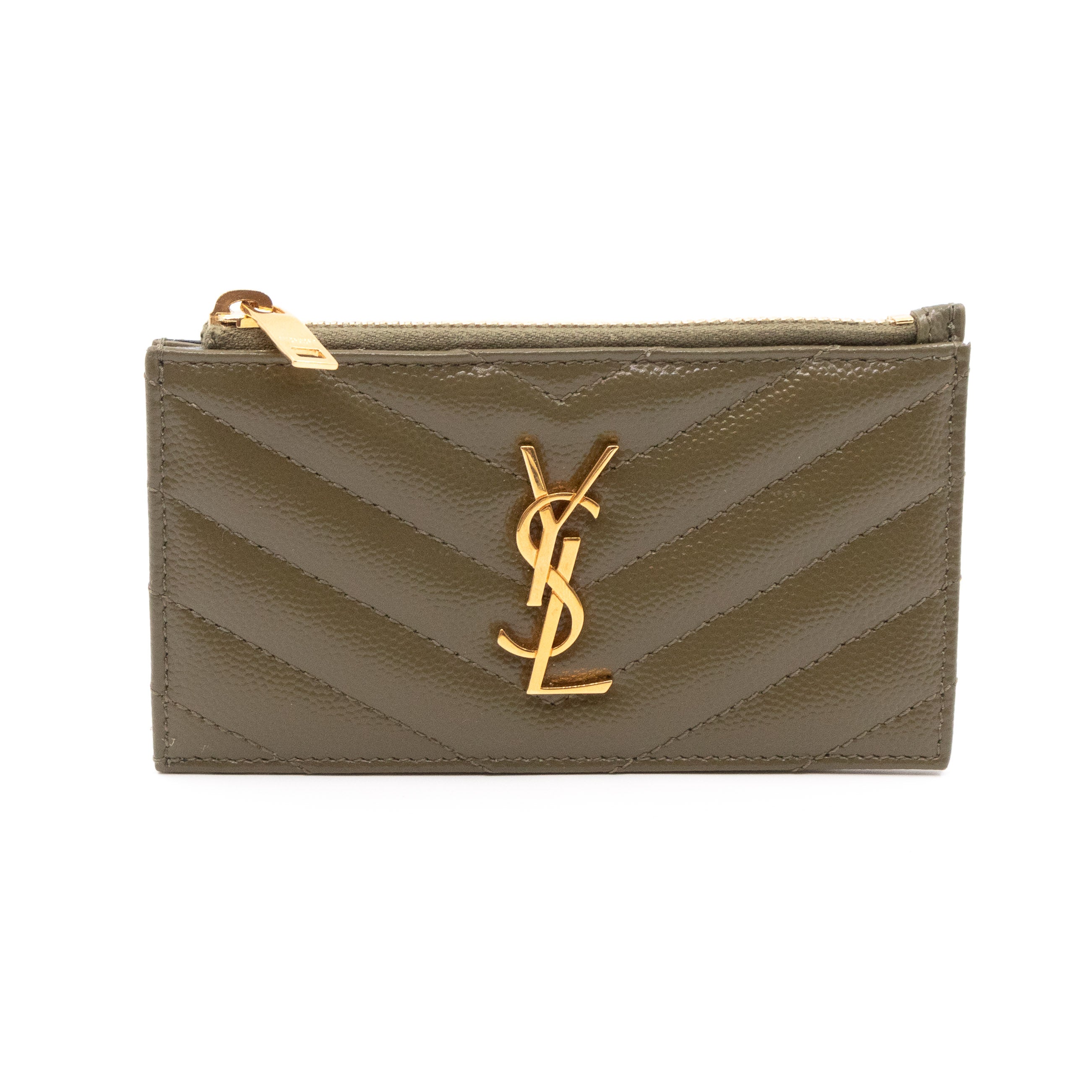 Cassandre Zipped Card Case Khaki Leather