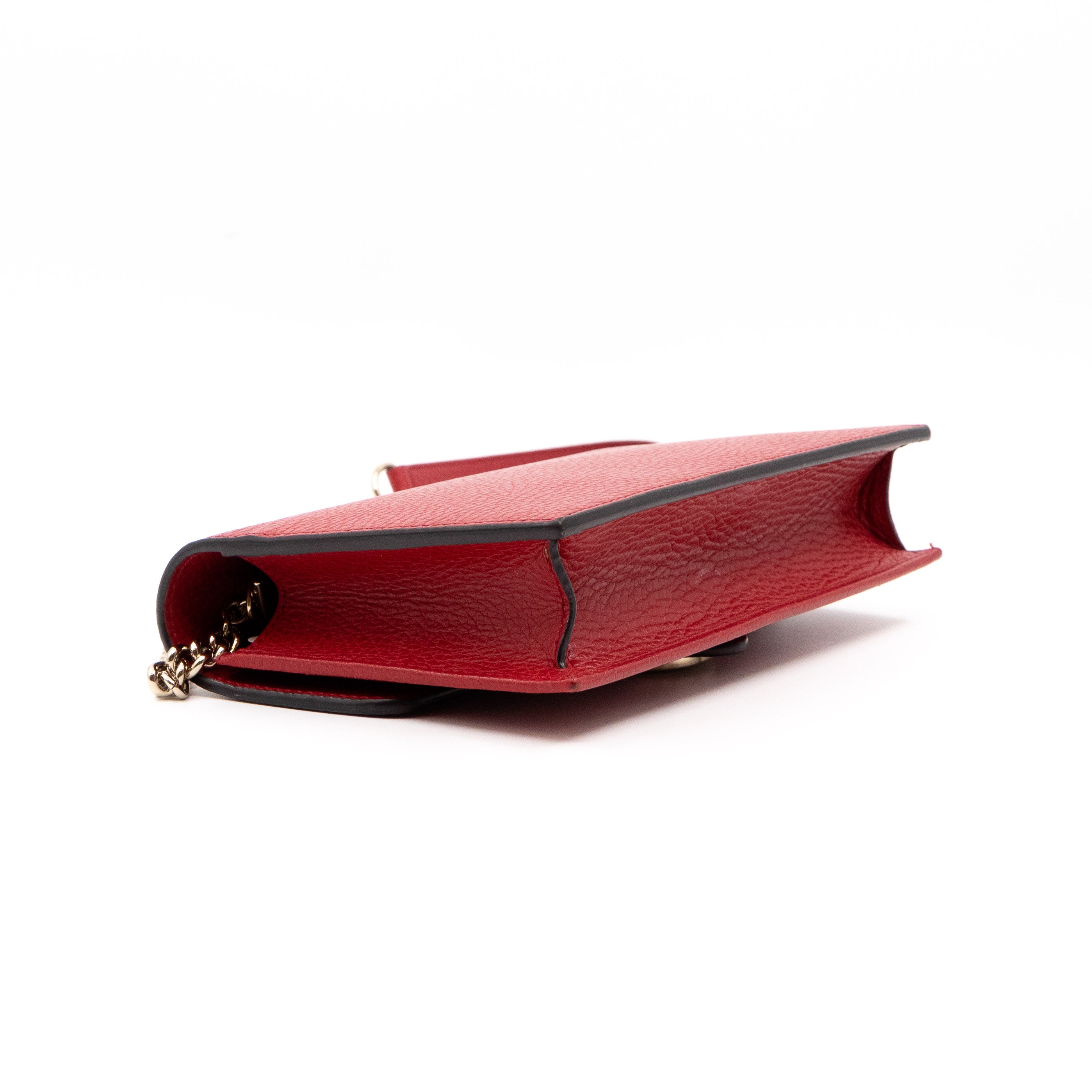Interlocking GG Chain Wallet Red Leather