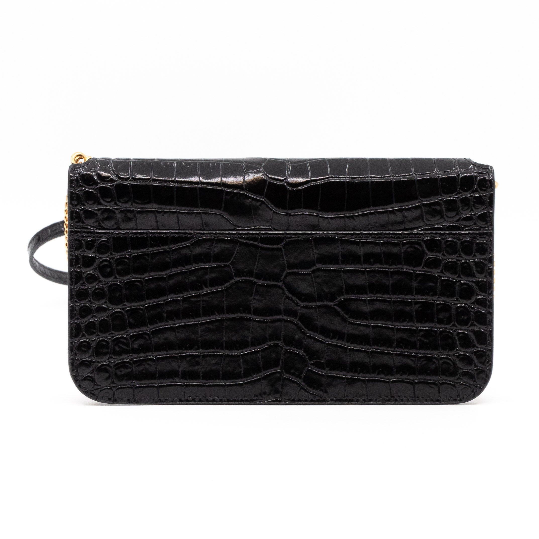 Wallet on Chain Phone Holder Black Leather