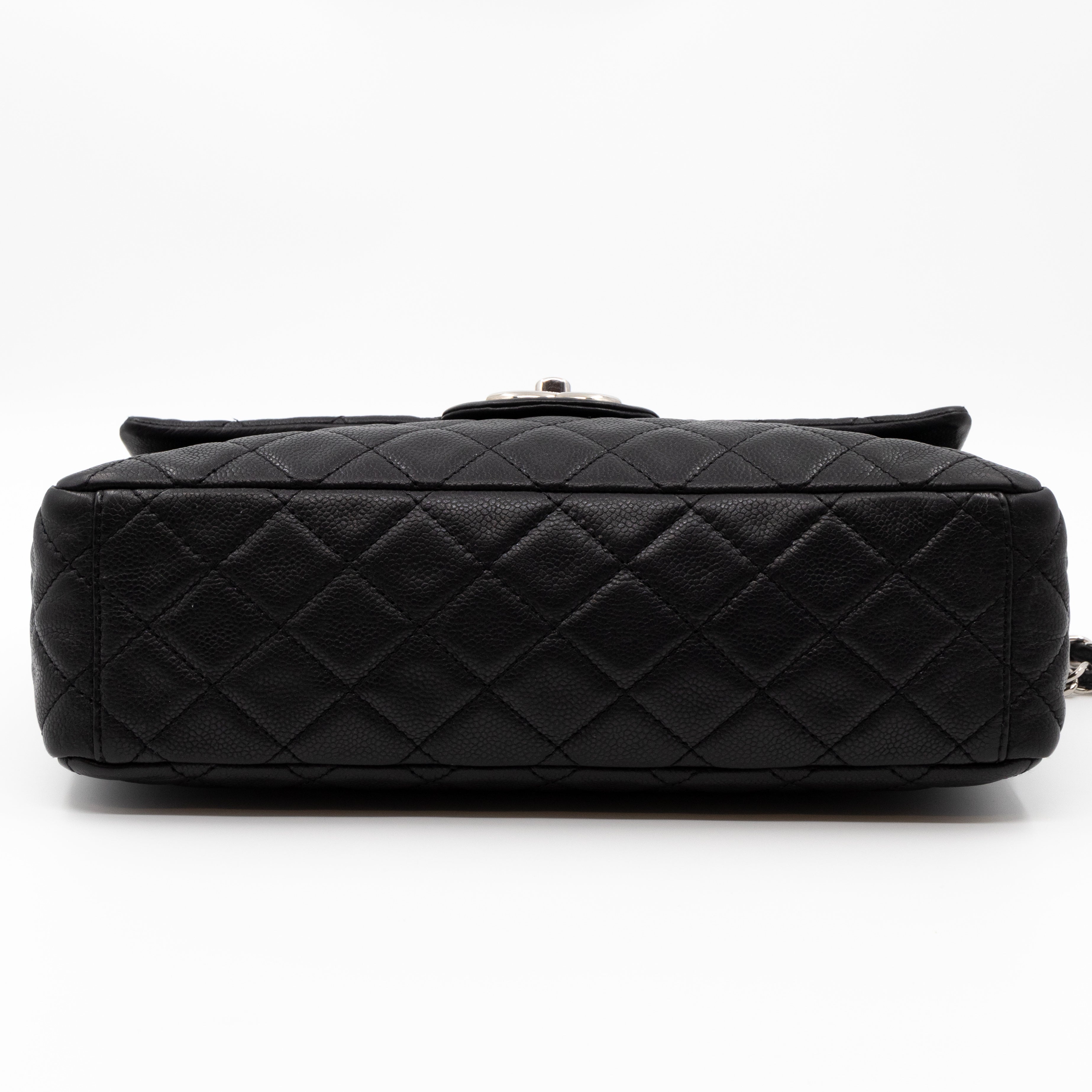 Single Flap Bag Black Caviar Silver