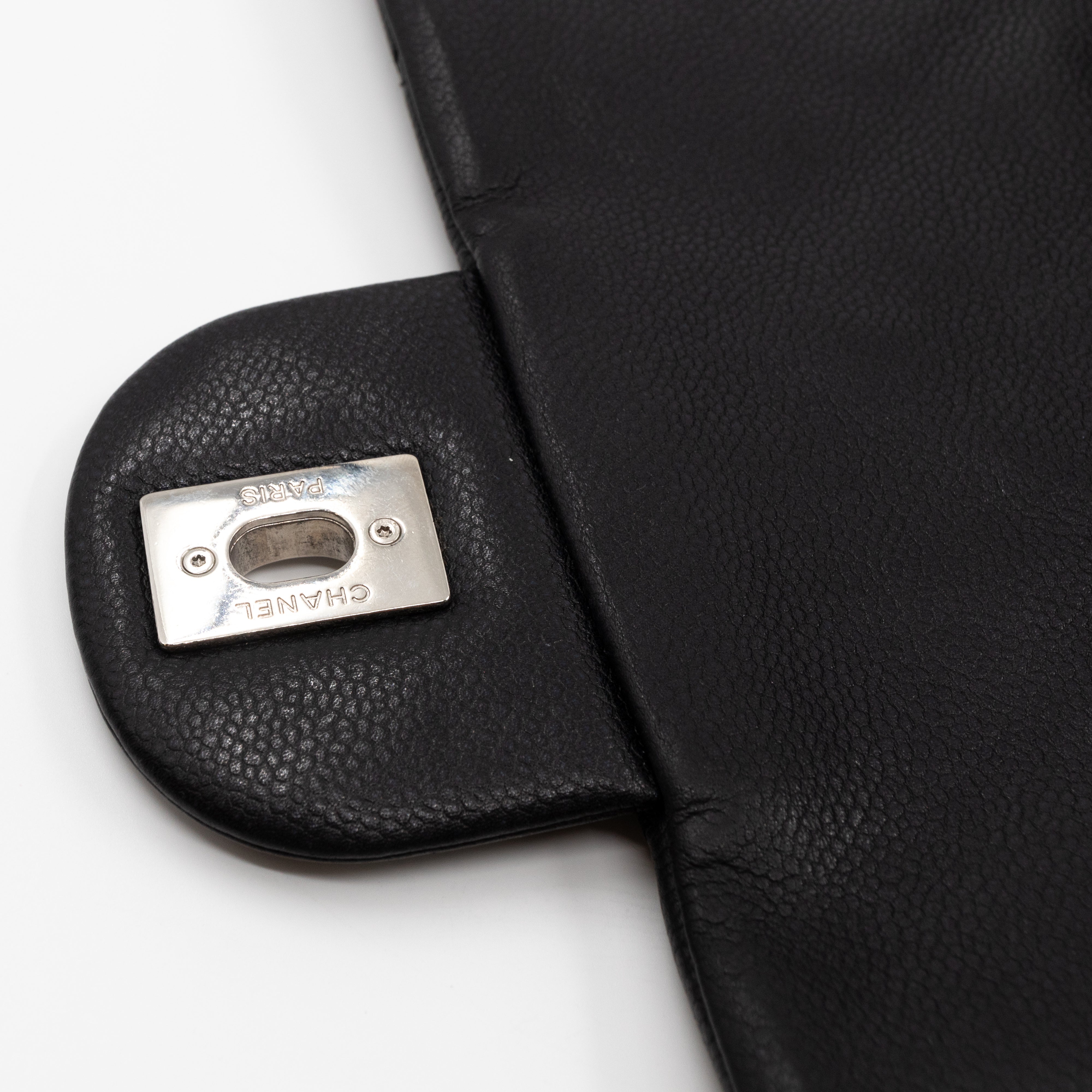 Single Flap Bag Black Caviar Silver