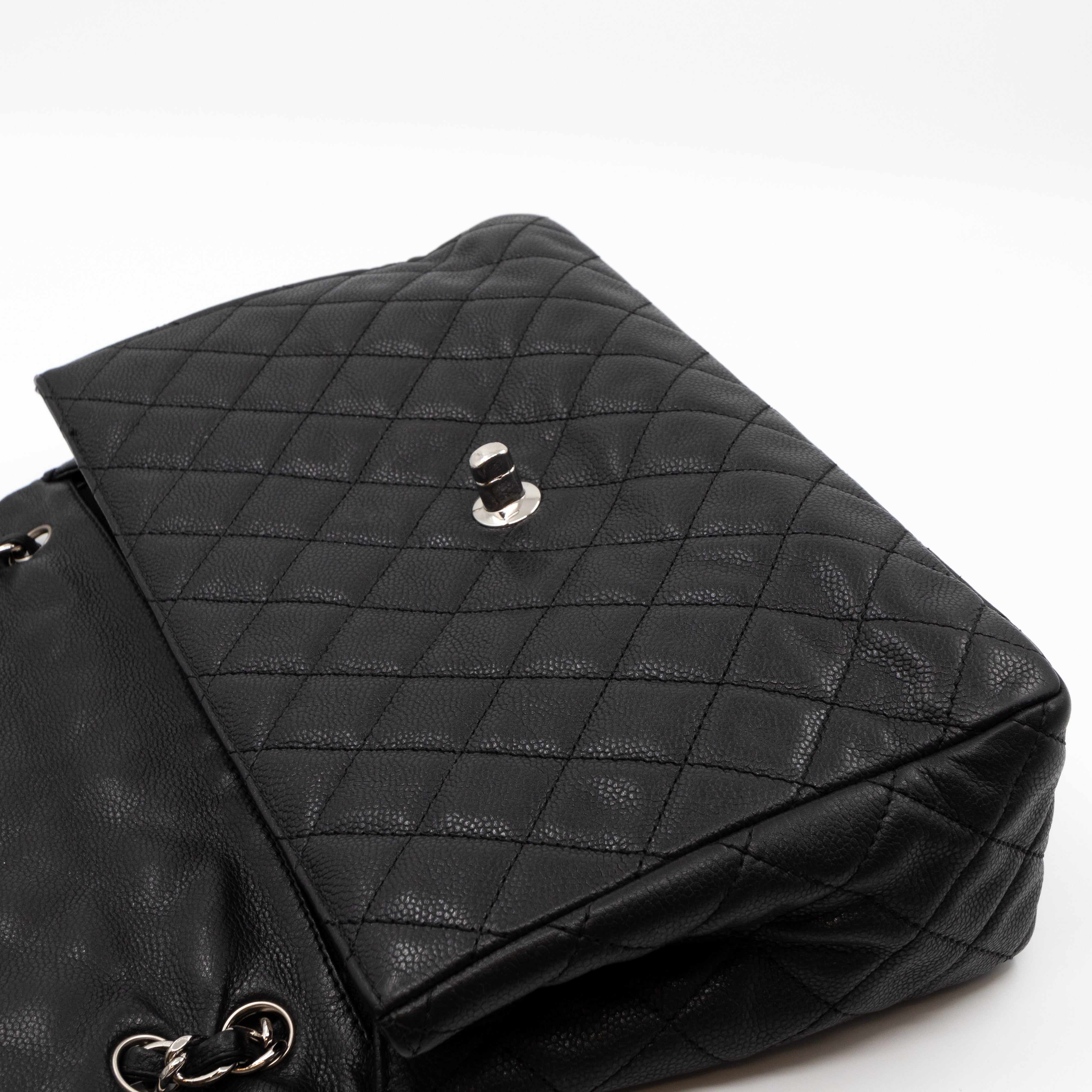 Single Flap Bag Black Caviar Silver