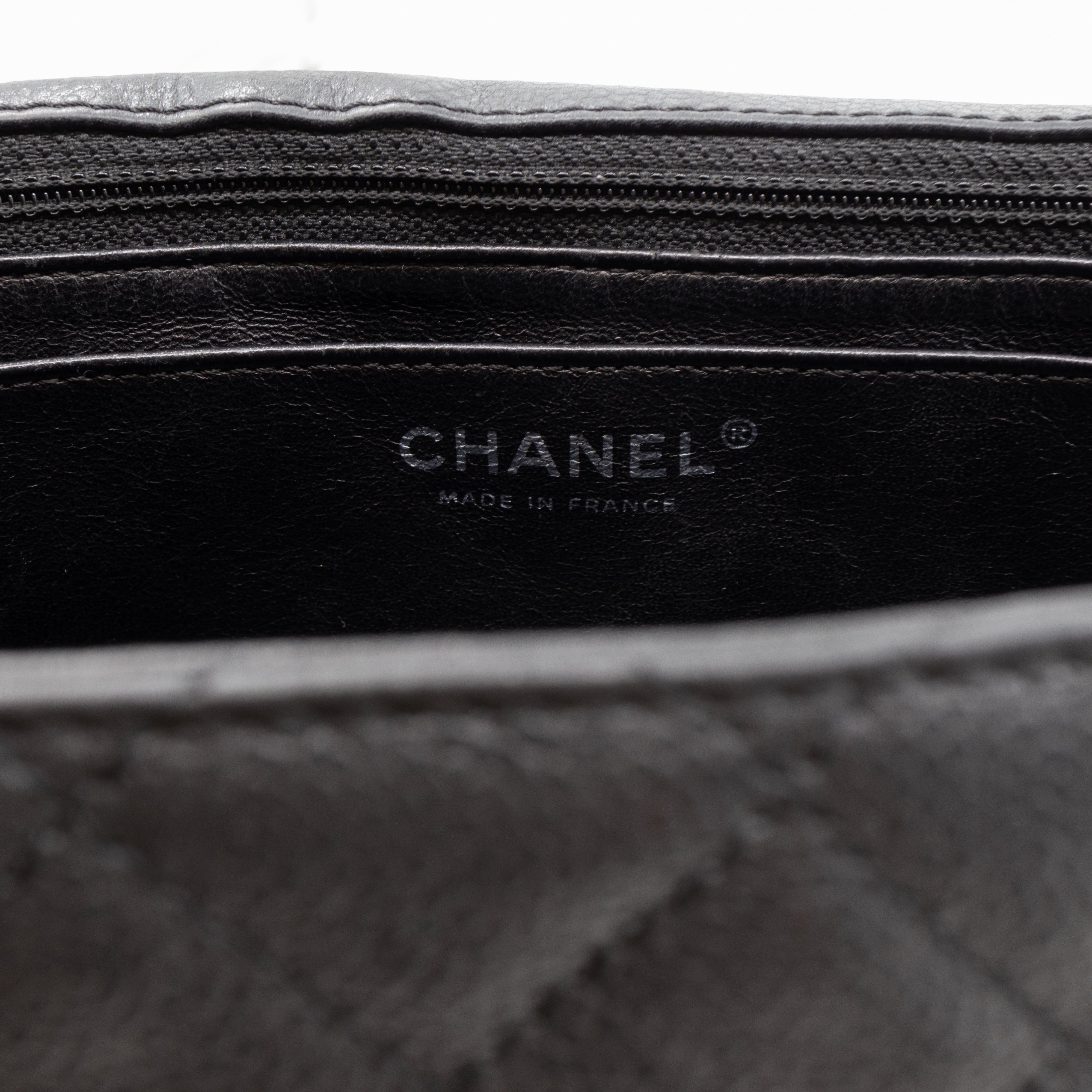 Single Flap Bag Black Caviar Silver