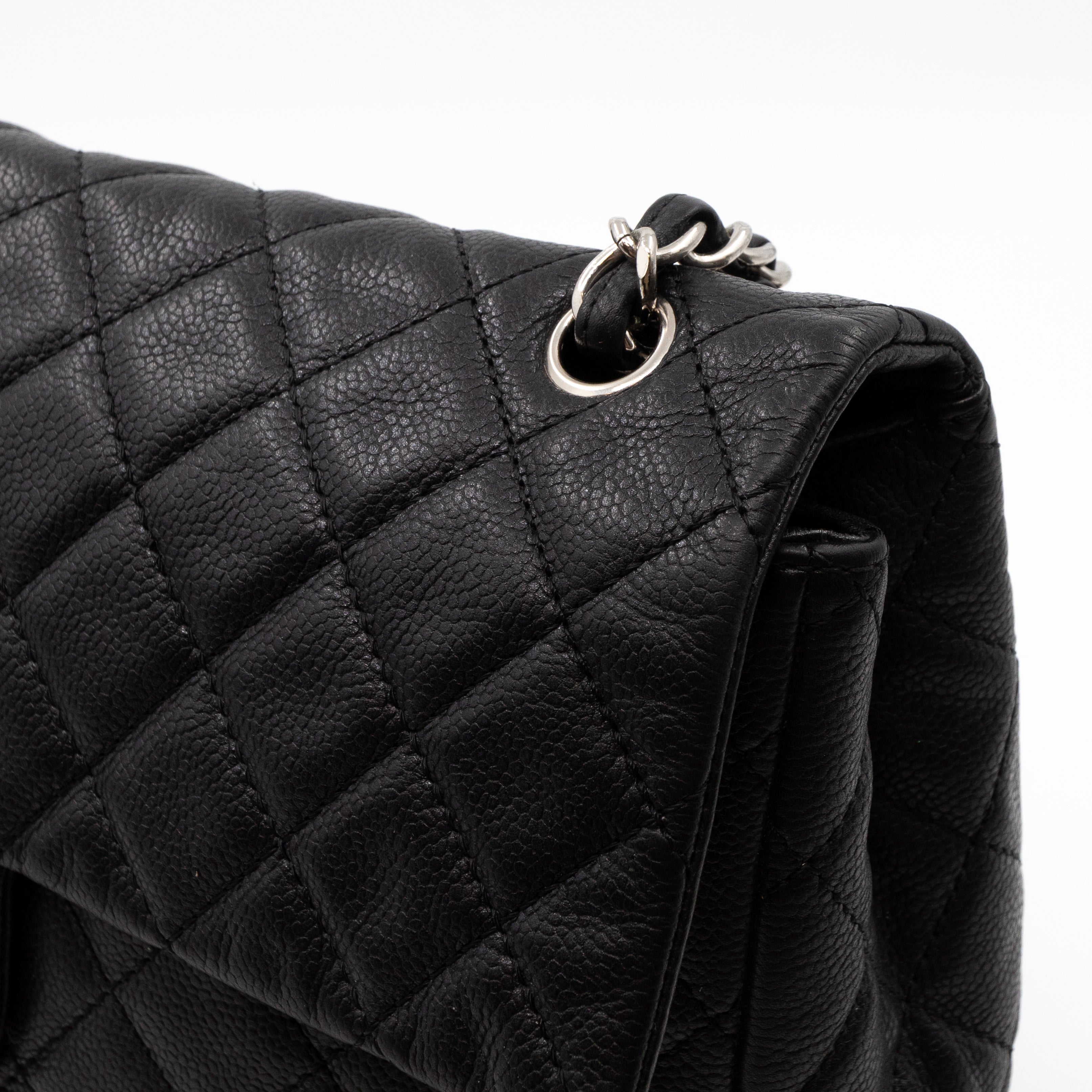 Single Flap Bag Black Caviar Silver