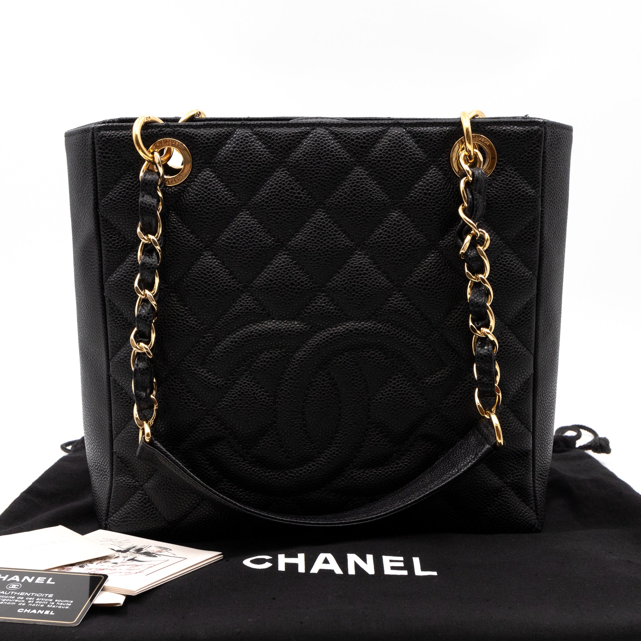PST Petite Shopping Tote Black Caviar Gold