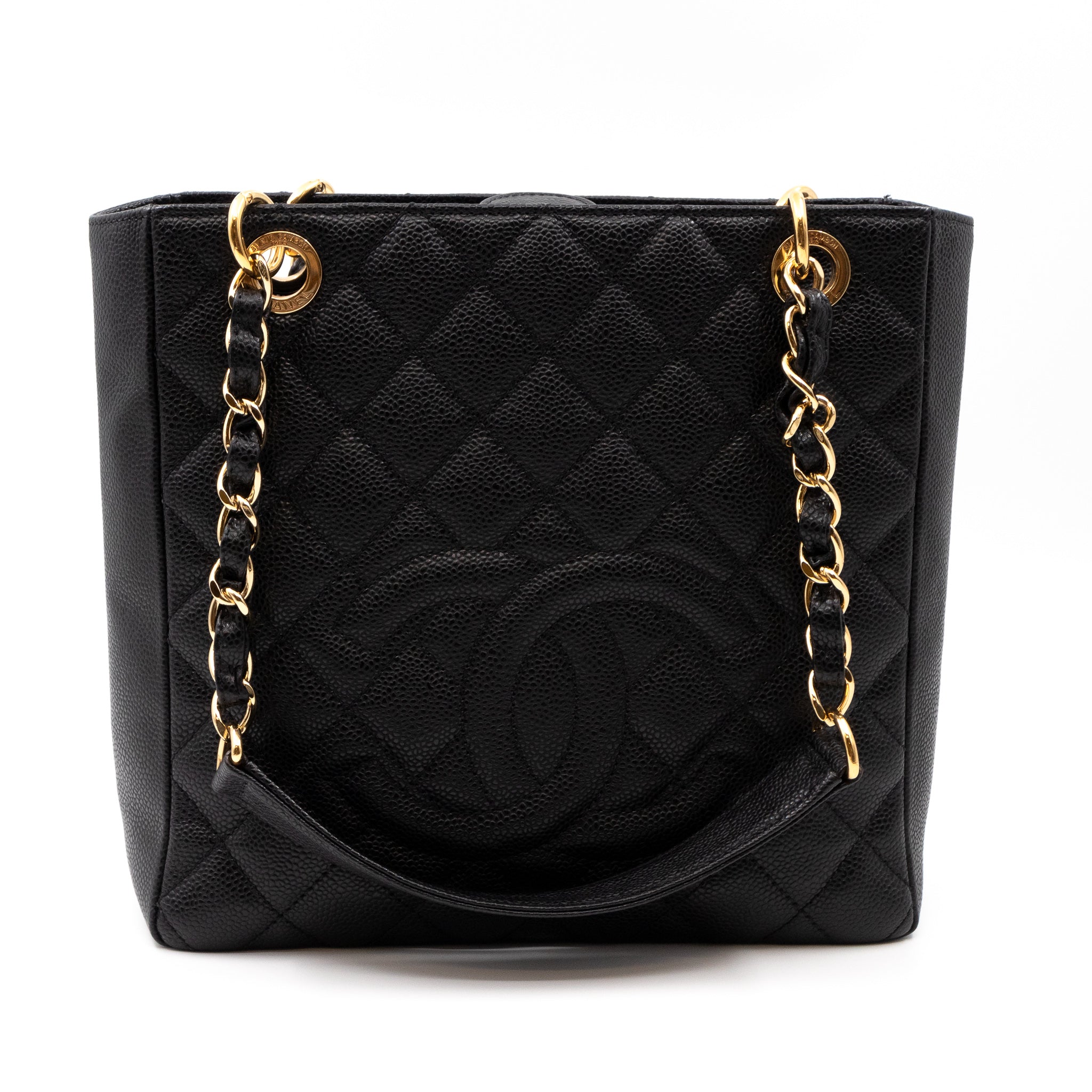 PST Petite Shopping Tote Black Caviar Gold