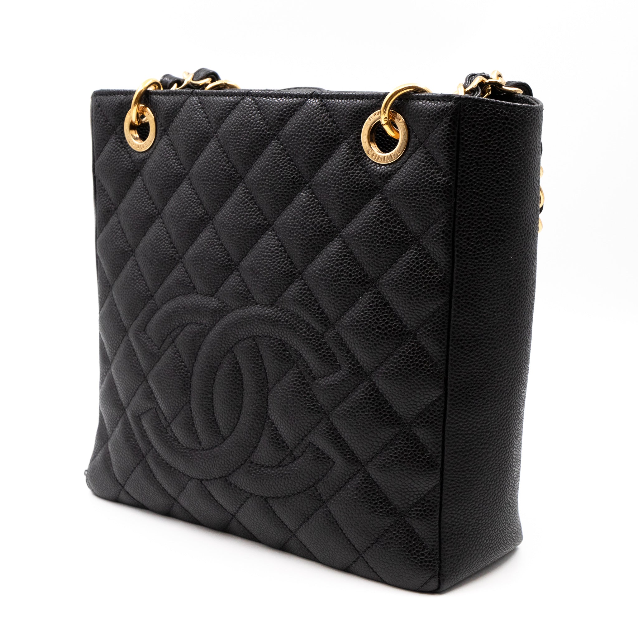 PST Petite Shopping Tote Black Caviar Gold