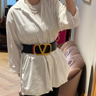 VLogo Signature Wide Reversible Belt Black & Red Leather 90 cm