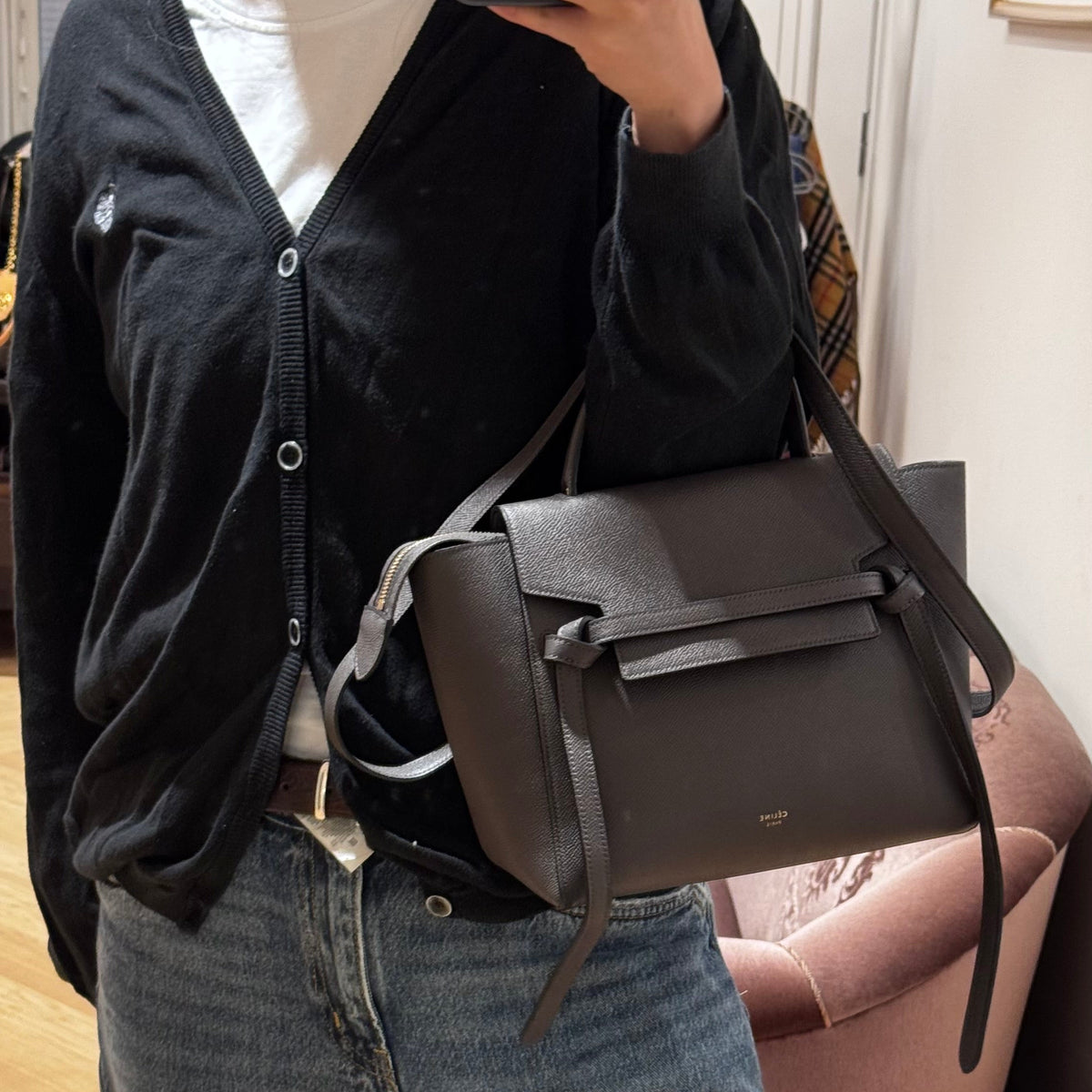 Micro Belt Bag Grey Grained Leather