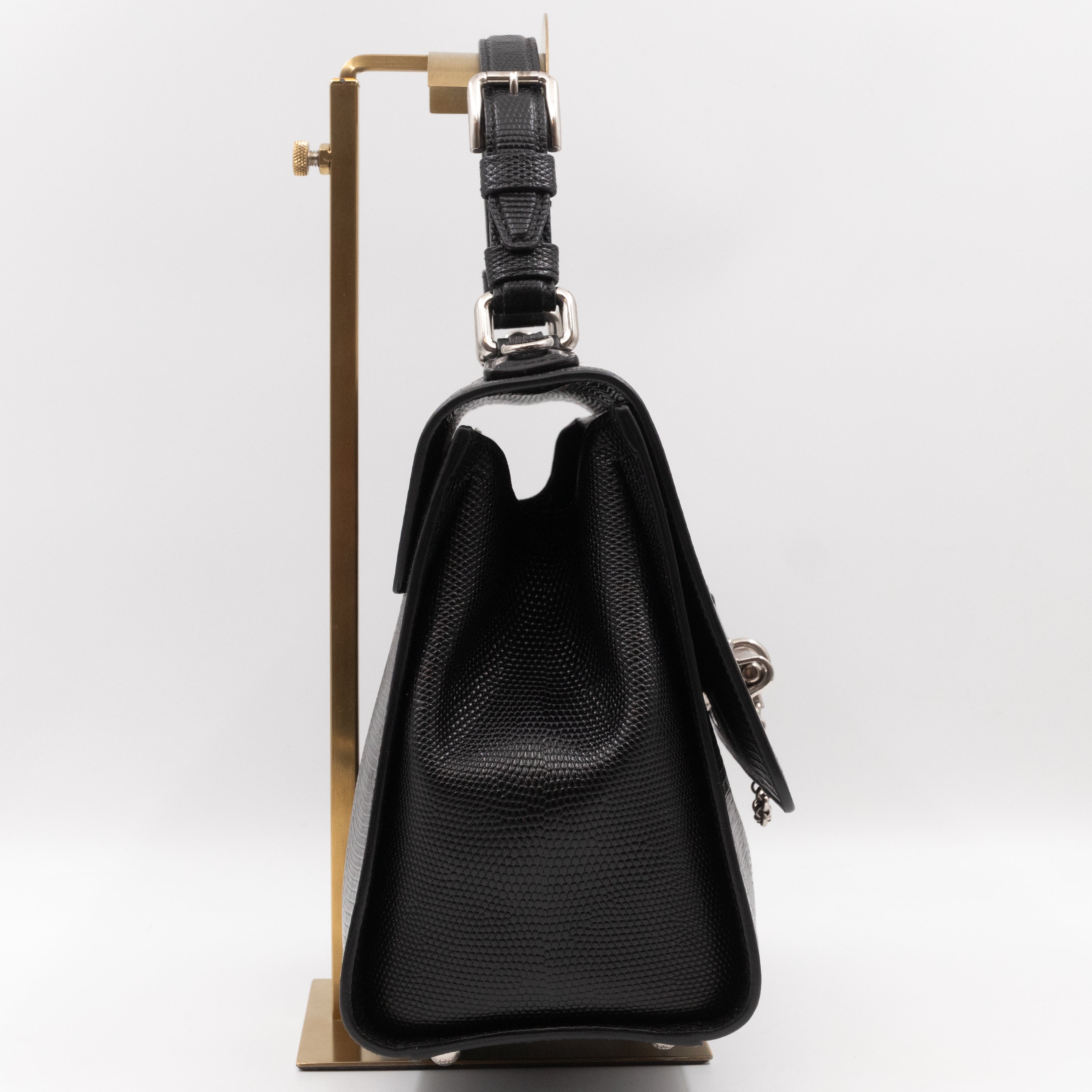 Miss Monica Top Handle Bag Lizard Embossed Leather Black