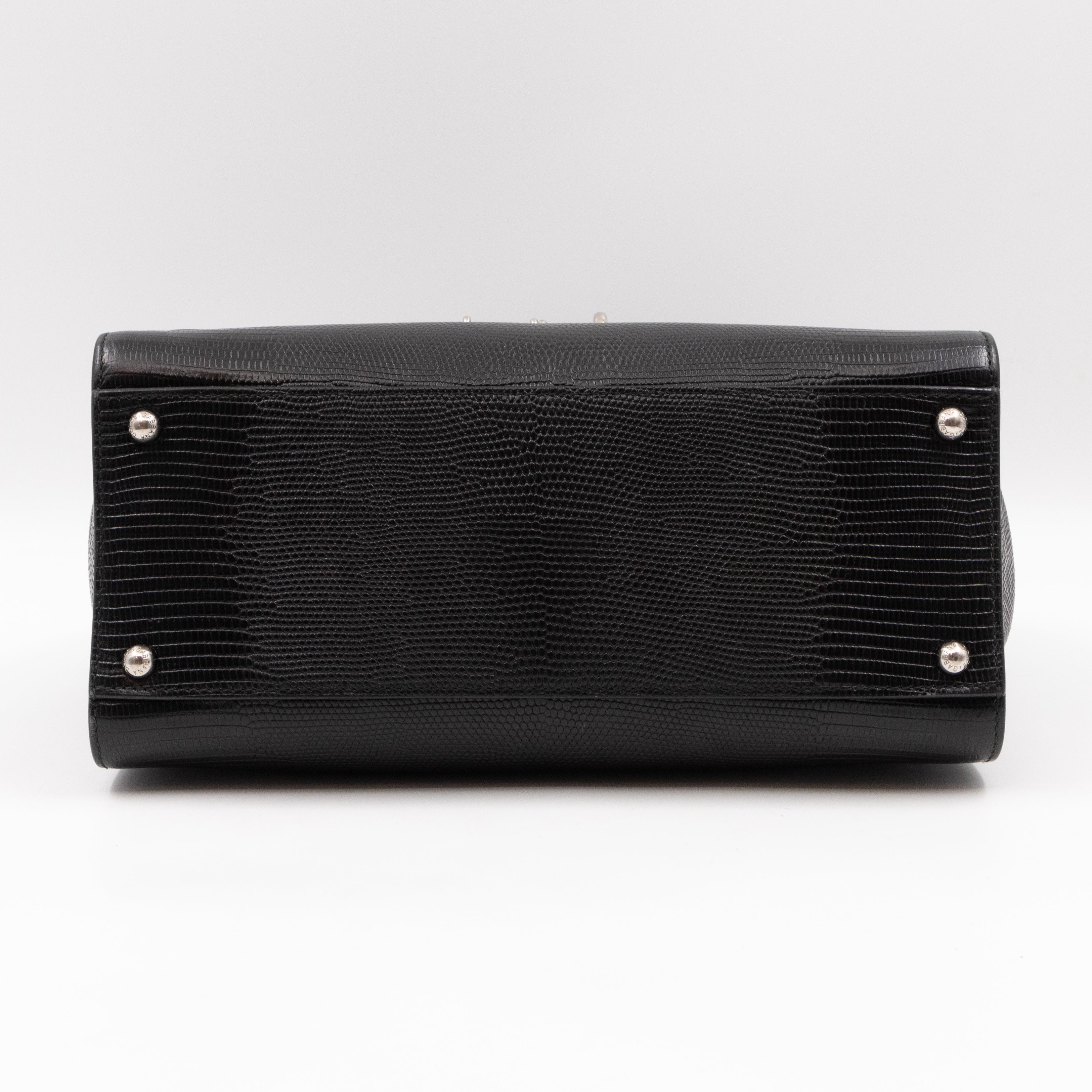 Miss Monica Top Handle Bag Lizard Embossed Leather Black