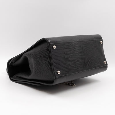 Miss Monica Top Handle Bag Lizard Embossed Leather Black