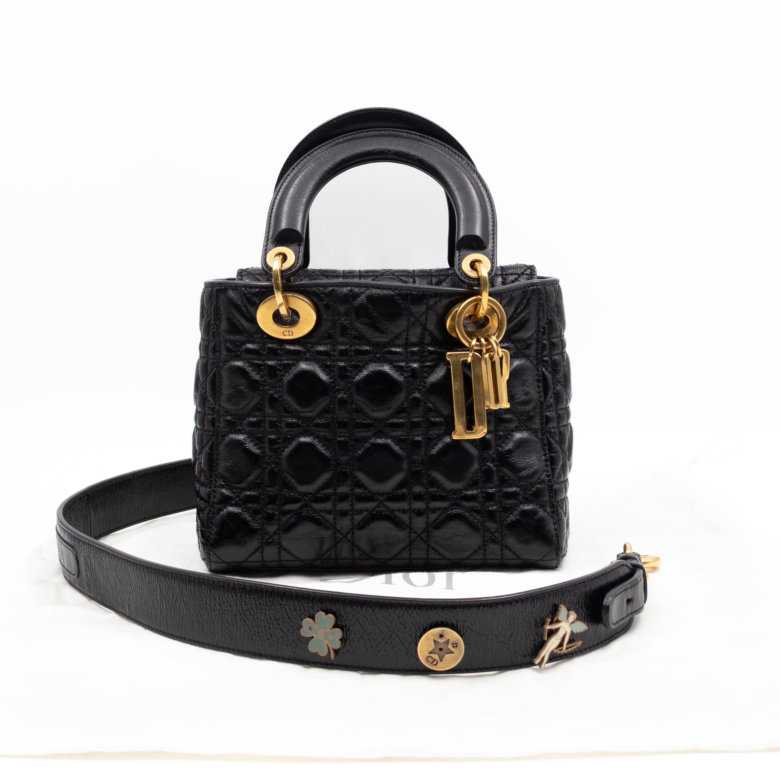 Lady Dior Small My ABCDior Black Cannage Crinkled Patent Leather
