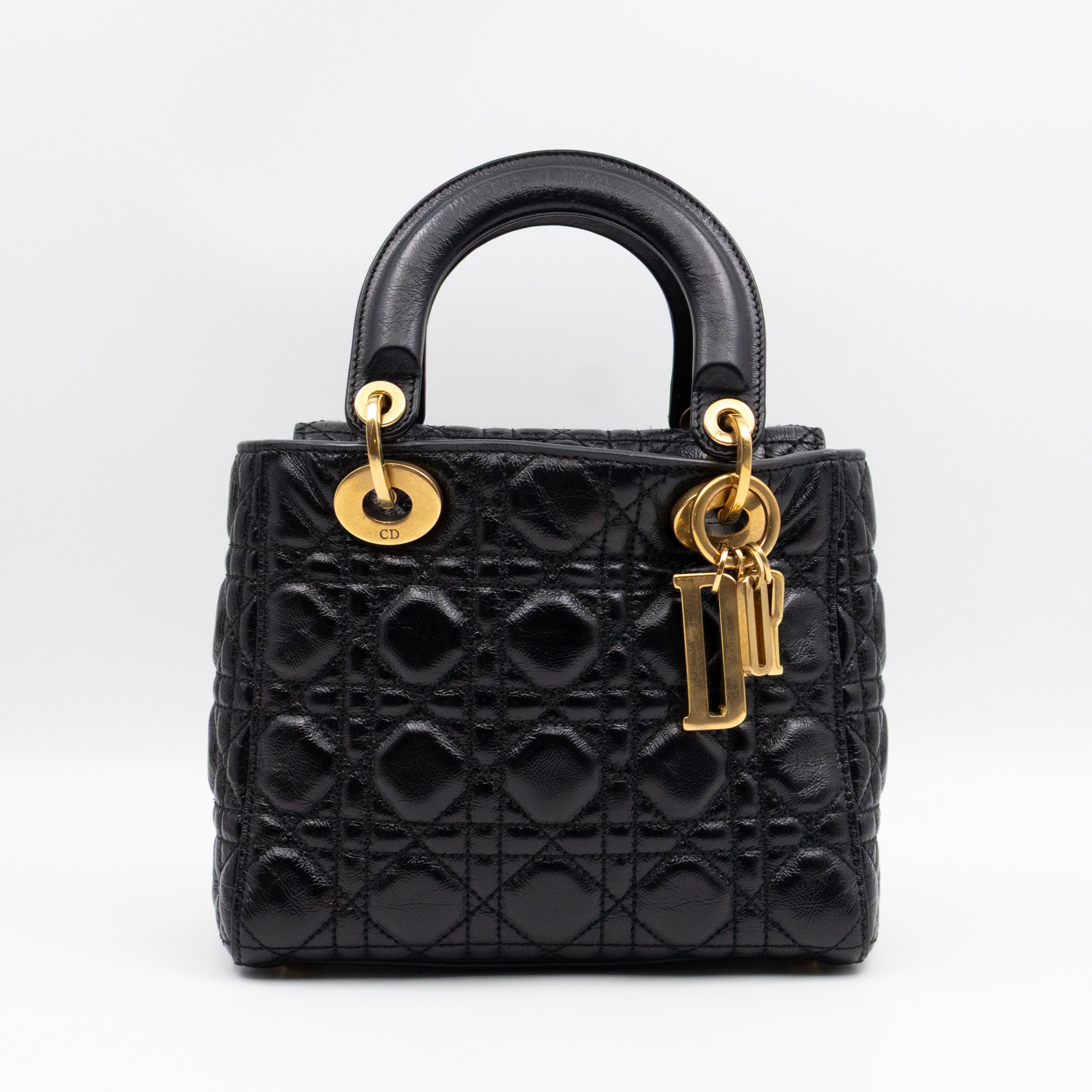 Lady Dior Small My ABCDior Black Cannage Crinkled Patent Leather