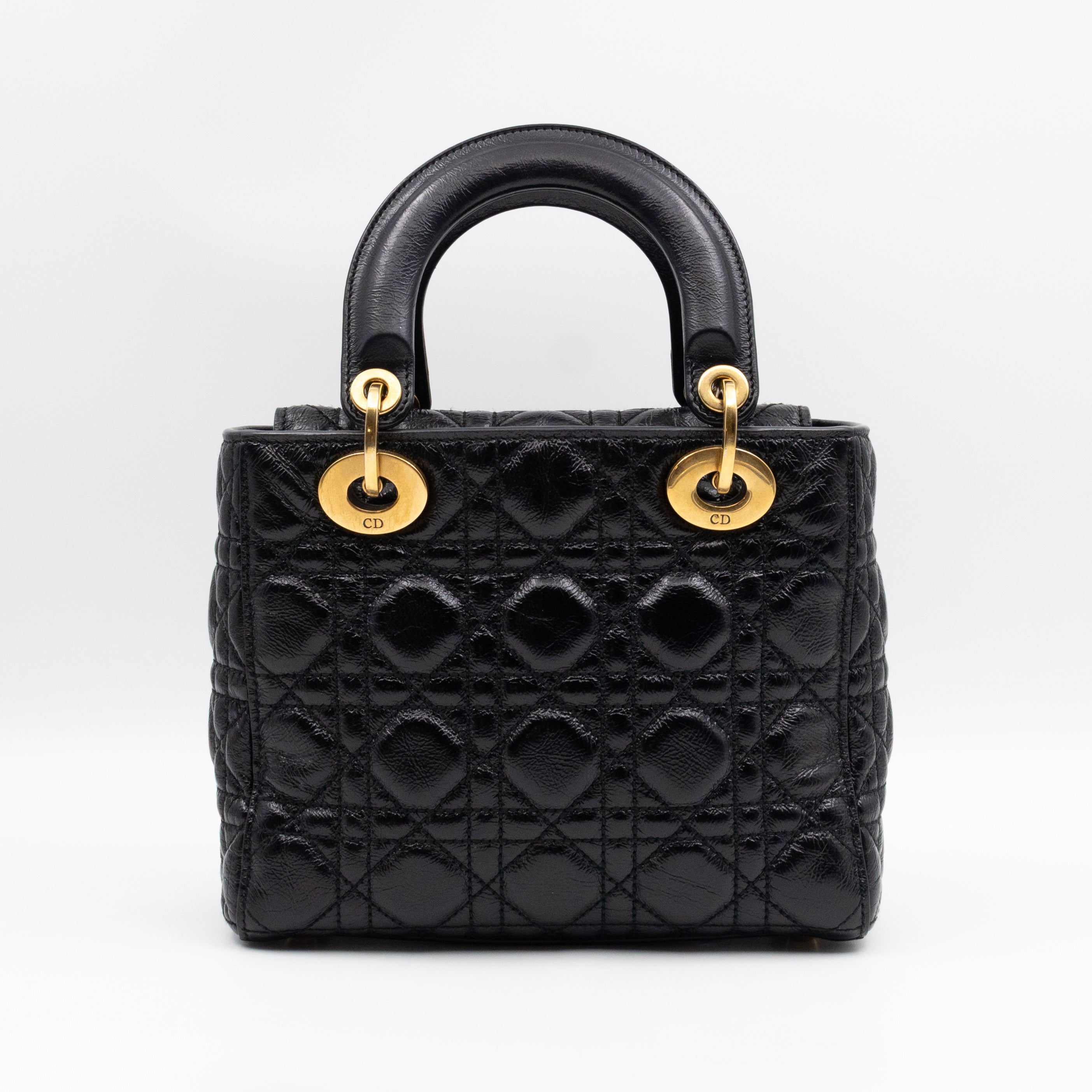 Lady Dior Small My ABCDior Black Cannage Crinkled Patent Leather