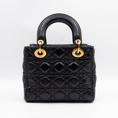 Lady Dior Small My ABCDior Black Cannage Crinkled Patent Leather