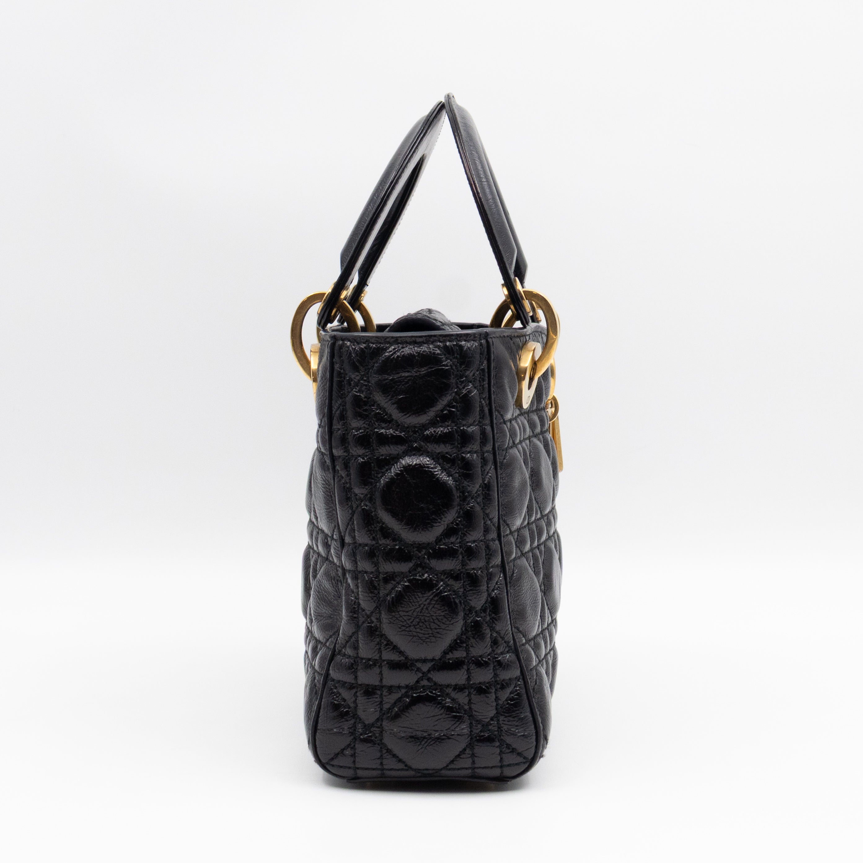 Lady Dior Small My ABCDior Black Cannage Crinkled Patent Leather