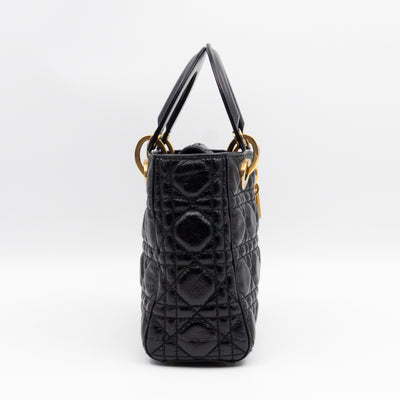 Lady Dior Small My ABCDior Black Cannage Crinkled Patent Leather