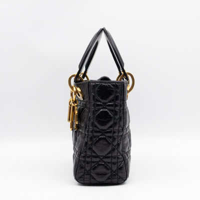 Lady Dior Small My ABCDior Black Cannage Crinkled Patent Leather