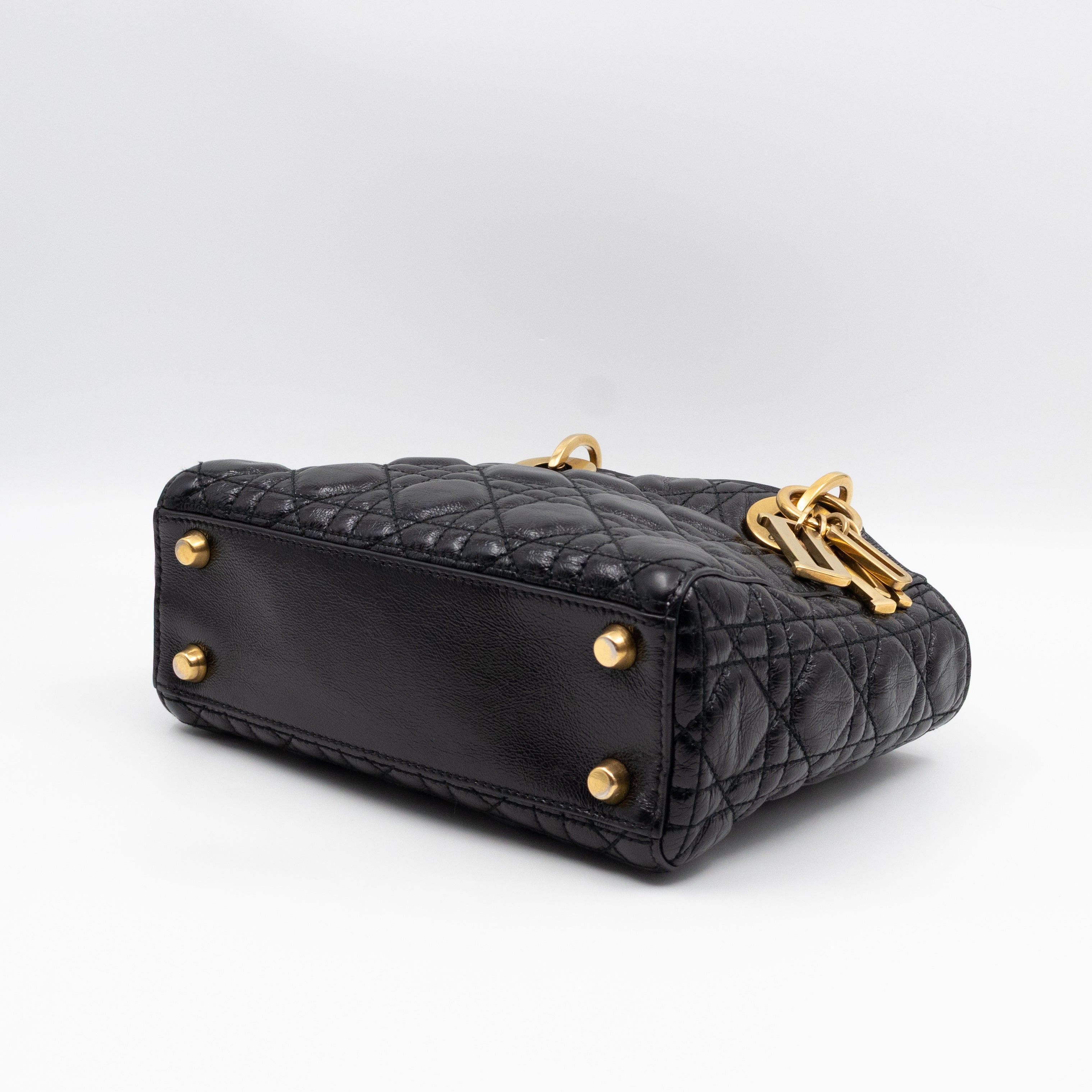 Lady Dior Small My ABCDior Black Cannage Crinkled Patent Leather