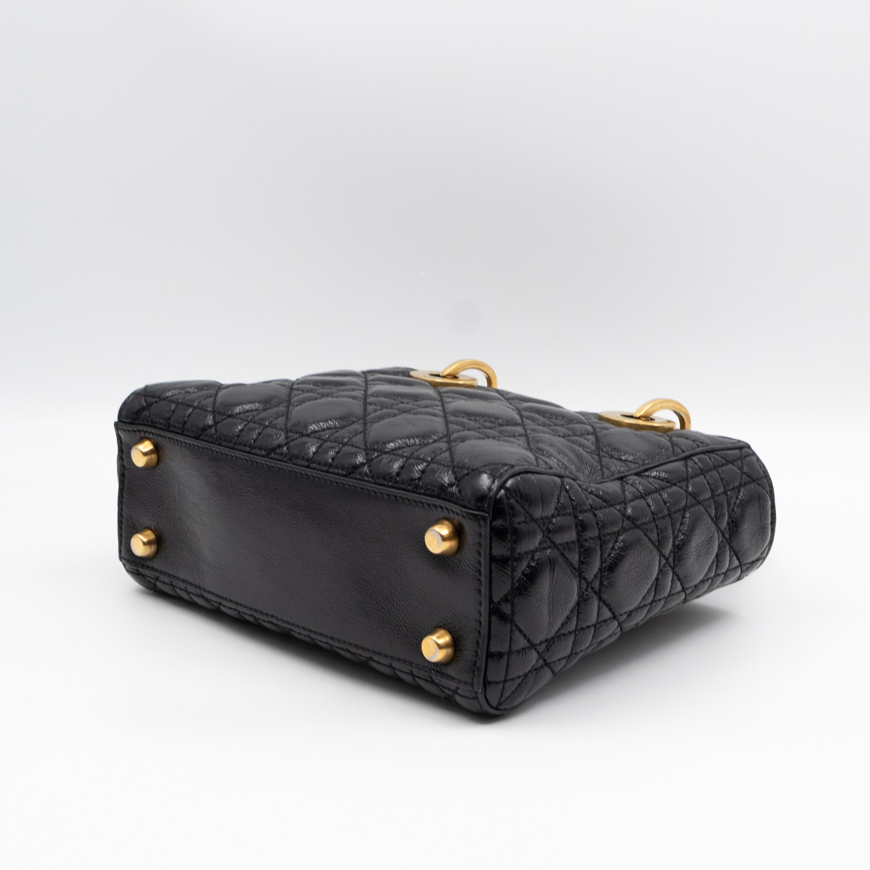 Lady Dior Small My ABCDior Black Cannage Crinkled Patent Leather