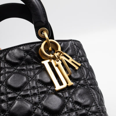 Lady Dior Small My ABCDior Black Cannage Crinkled Patent Leather