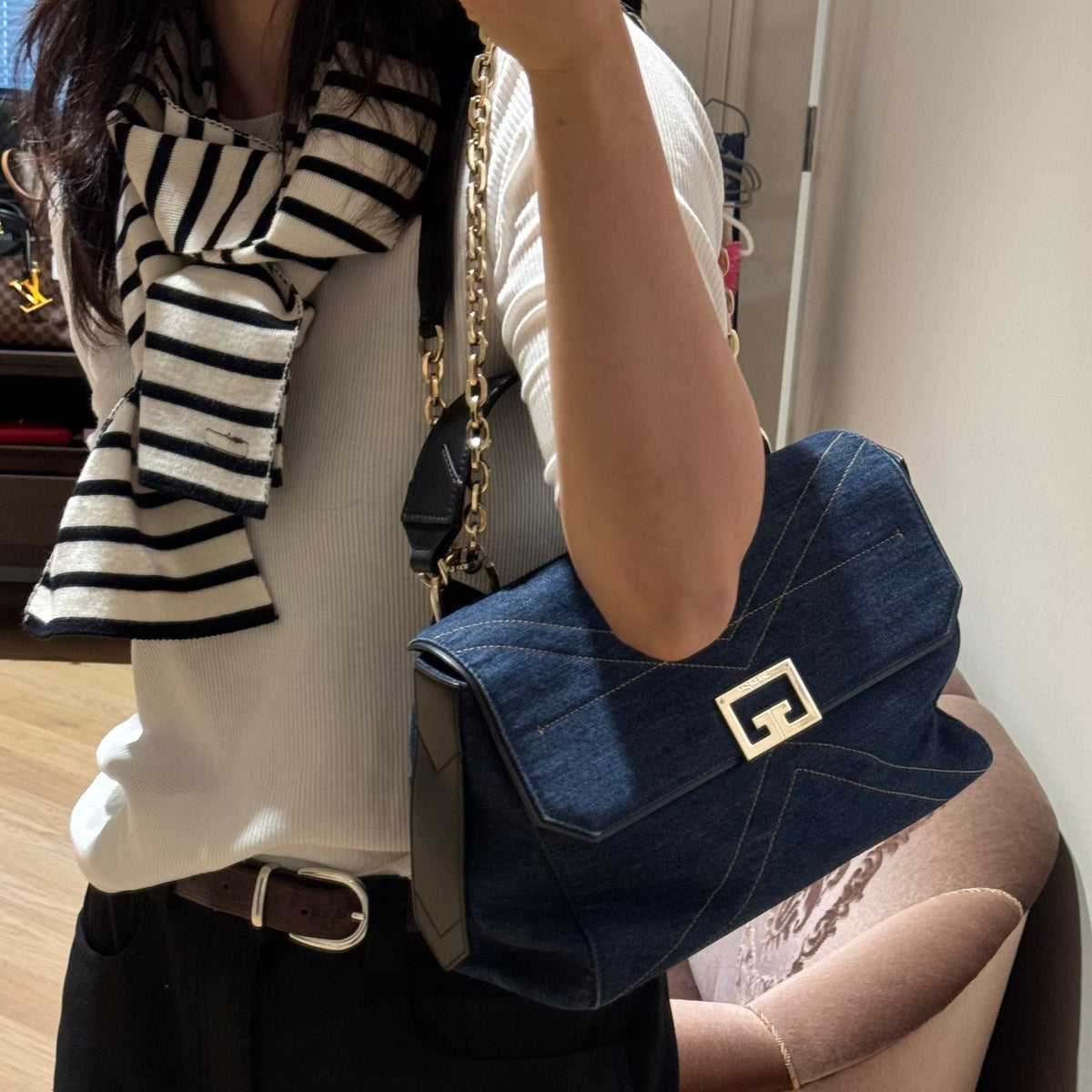ID Medium Blue Denim Black Leather
