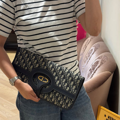 Fold Over Clutch Bag Blue Oblique Jacquard