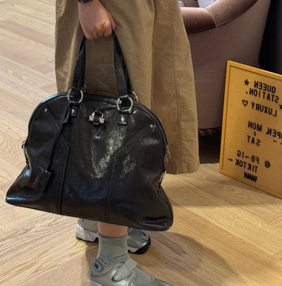 Large Muse Dark Grey Crumpled Patent Leather
