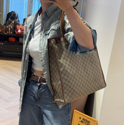 Web Loop Tote Large GG Supreme Canvas Brown
