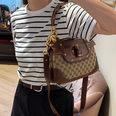 Peggy Bamboo Handle Shoulder Bag GG Canvas Brown