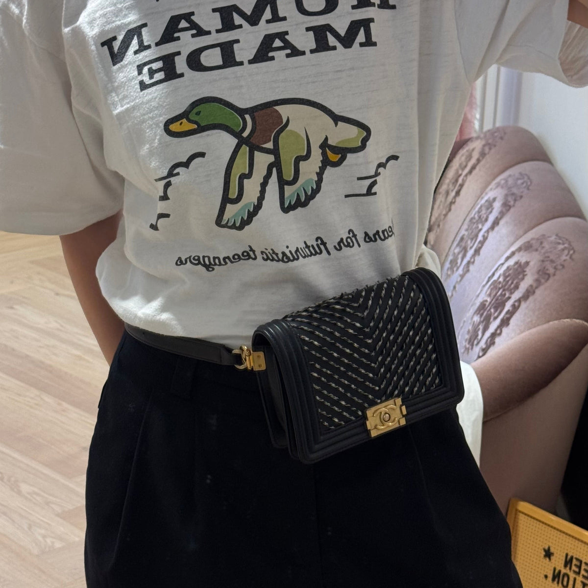 Boy Belt Bag By The Sea Chevron Embroidered Black Leather