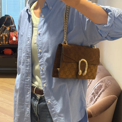 Dionysus Small GG Brown Suede Leather