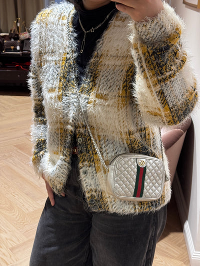GG Shoulder Bag Silver Metallic Quilted Leather
