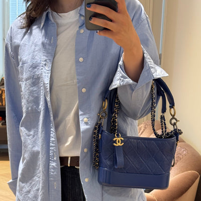 Gabrielle Hobo Small with Logo Handle Dark Blue Leather