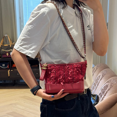 Gabrielle Hobo Small Pink Tweed & Leather