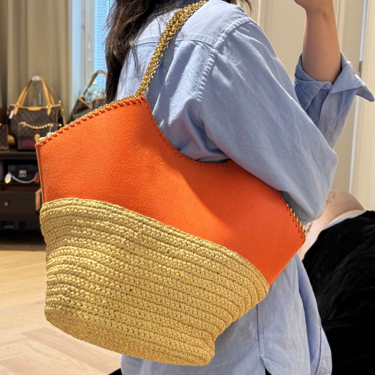 Falabella Raffia Large Tote Orange