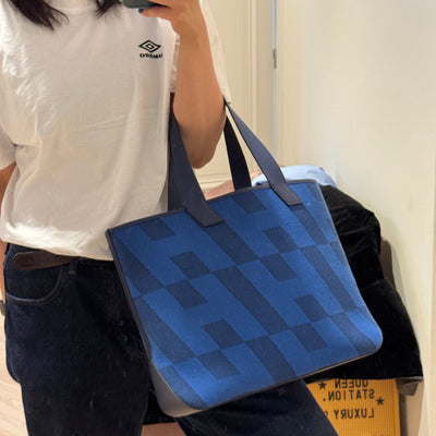 Cabas H en Biais 40 Tote Bag Bleu France