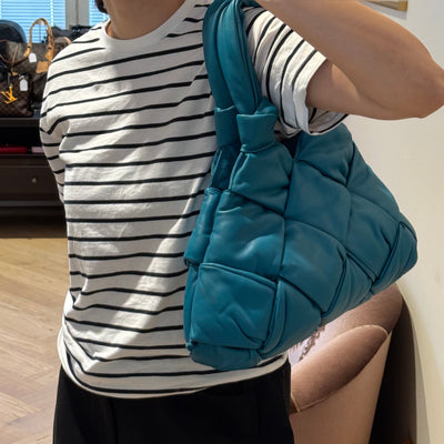 Padded Lock Intrecciato Supple Tote Blaster Blue Leather