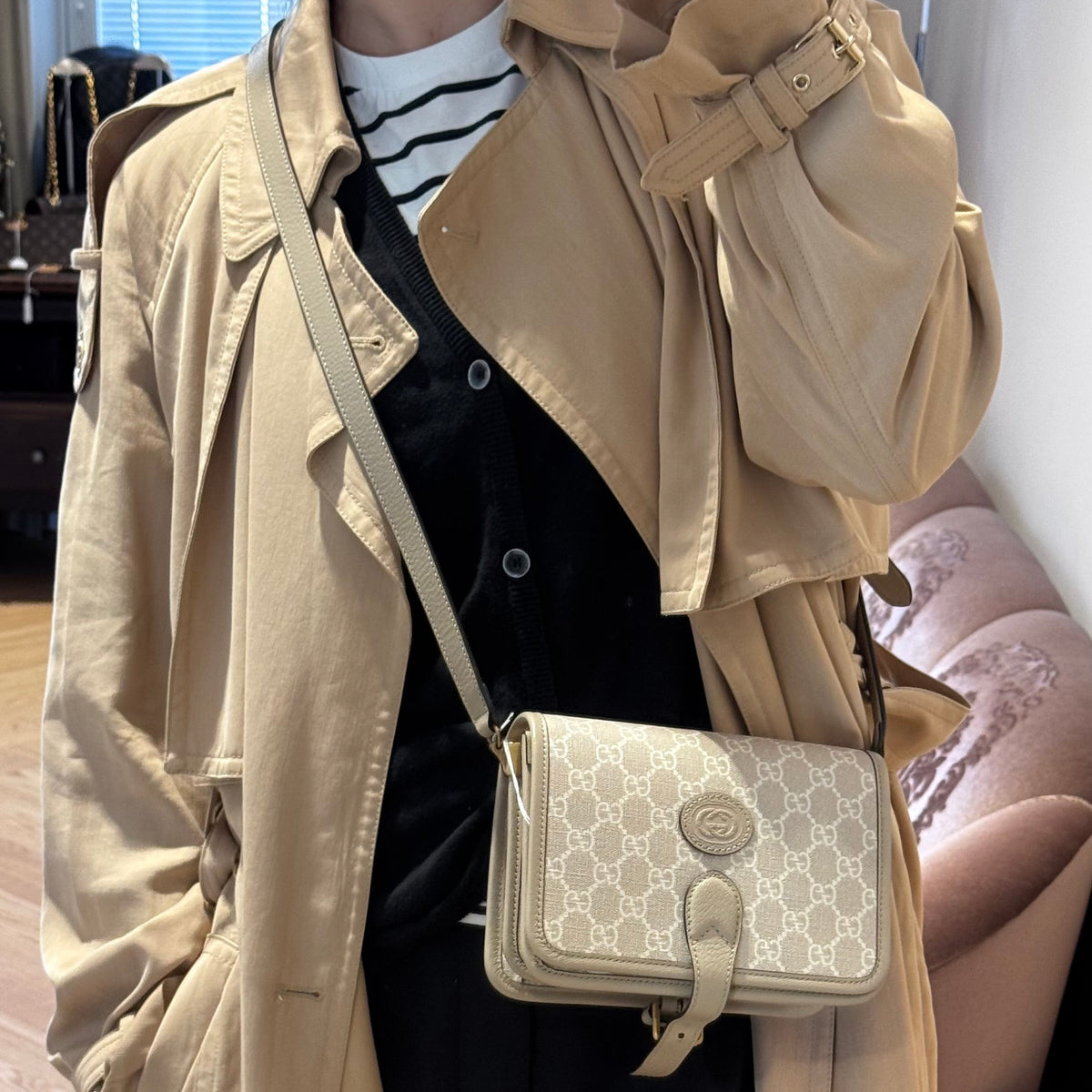 Mini Crossbody Bag Interlocking G Beige GG Supreme Canvas
