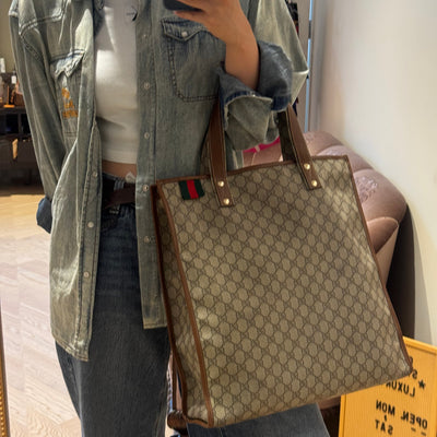 Web Loop Tote Large GG Supreme Canvas Brown