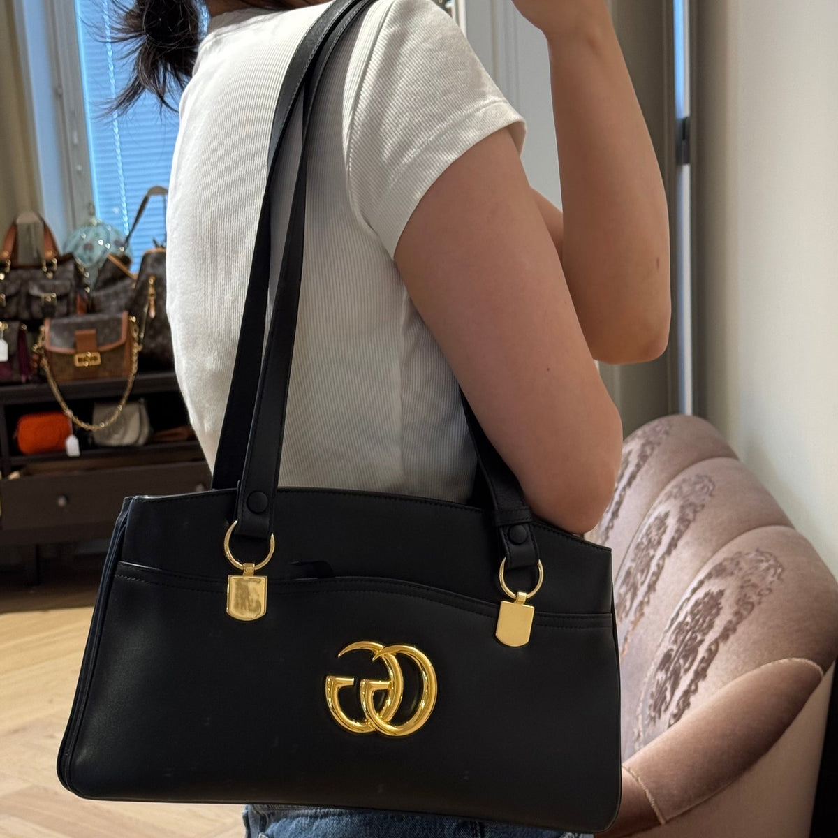 Arli Tote Large Shoulder Bag Black Smooth Leather