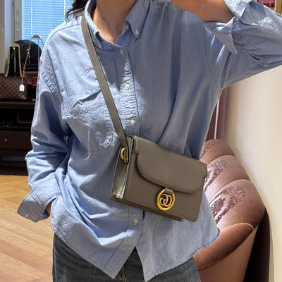 GG Ring Small Shoulder Bag Grey Leather