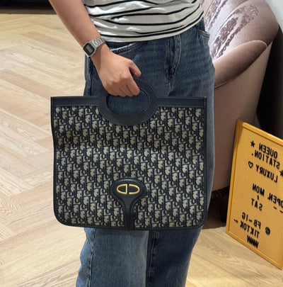 Fold Over Clutch Bag Blue Oblique Jacquard