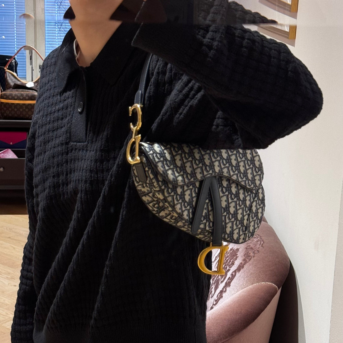 Saddle Bag Medium Blue Dior Oblique Jacquard
