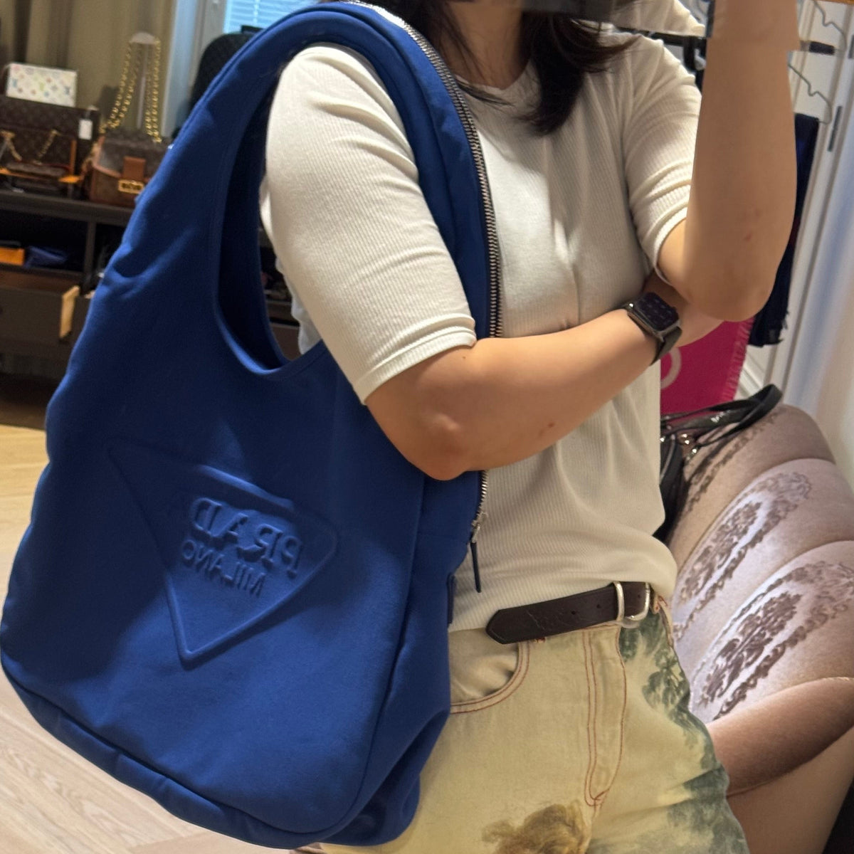 Canapa Logo Embossed Slouchy Tote Cobalto Canvas