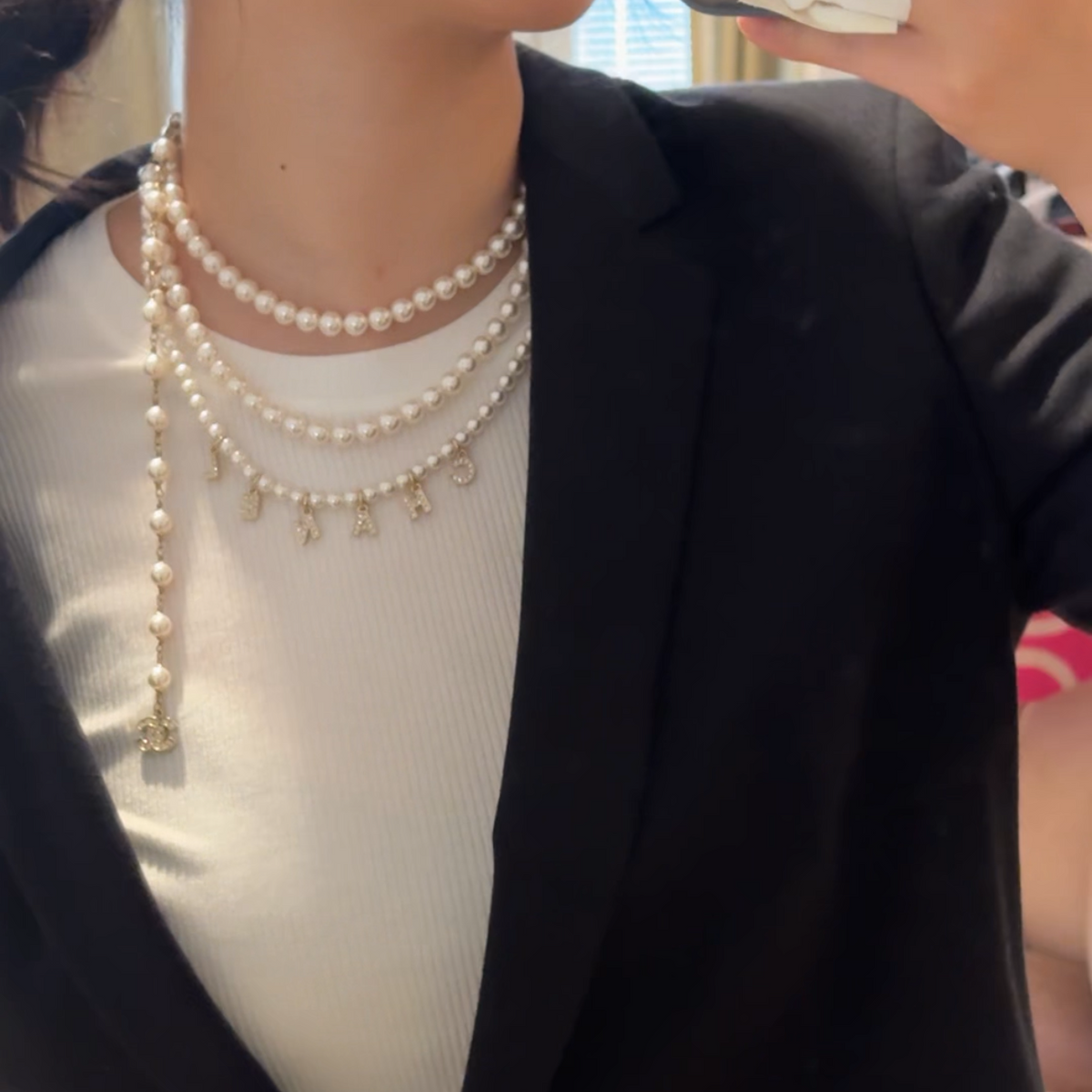 Pearl Waist Necklace With Crystal Letters 90 cm