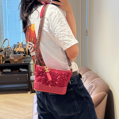 Gabrielle Hobo Small Pink Tweed & Leather